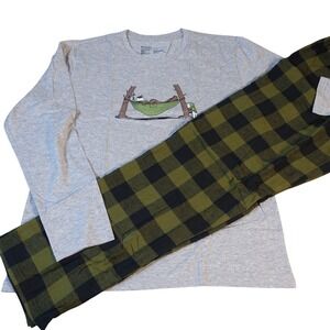 Columbia Pajama Pants Set Men Large Long Sleeve Shirt Hammock Graphic Olive